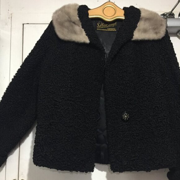 VINTAGE SELLERS-GOUGH TORONTO PERSIAN LAMB CURLY COAT MINK COLLAR SIZE S - Picture 3 of 10